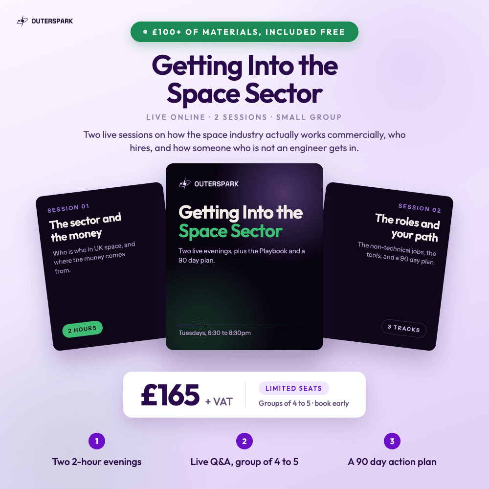 Getting Into the Space Sector course overview: two sessions, £165 + VAT